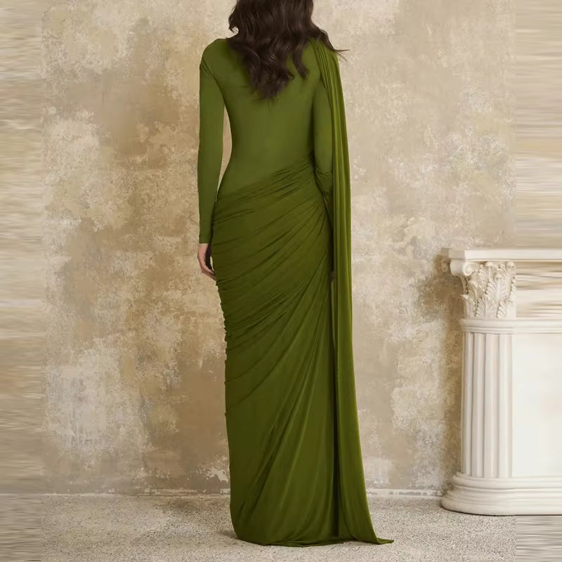 Estrella | Vestido Largo de Fiesta Asimétrico con Drapaje y Capa
