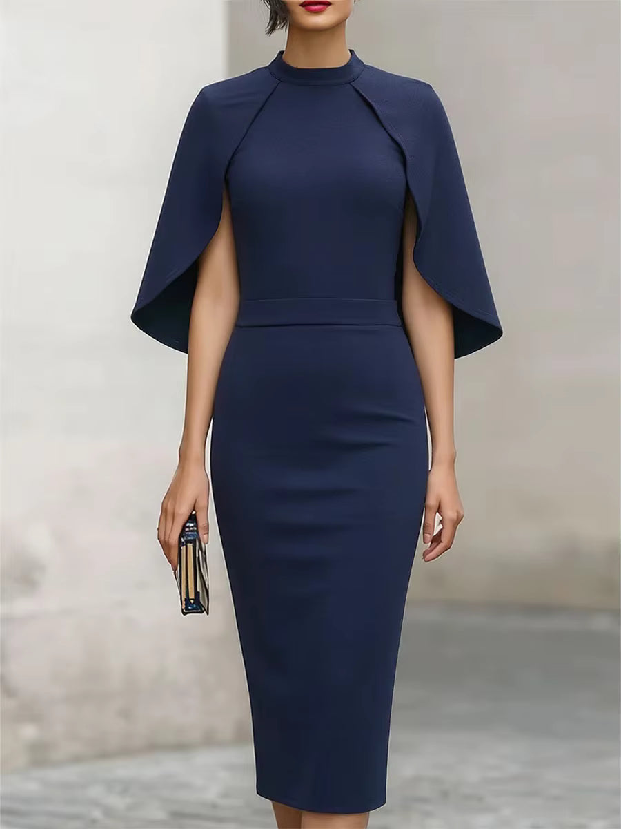 Maribel | Vestido Midi Lápiz con Capa Incorporada y Cuello Alto