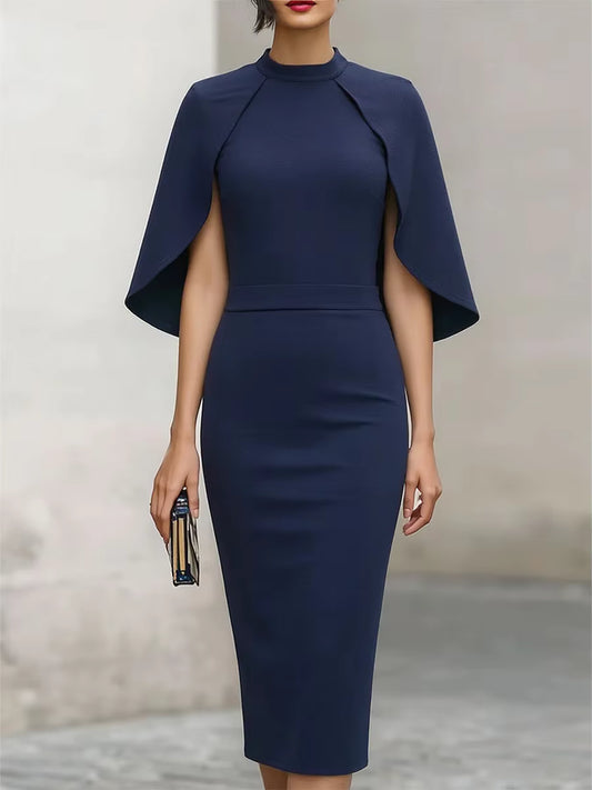 Maribel | Vestido Midi Lápiz con Capa Incorporada y Cuello Alto