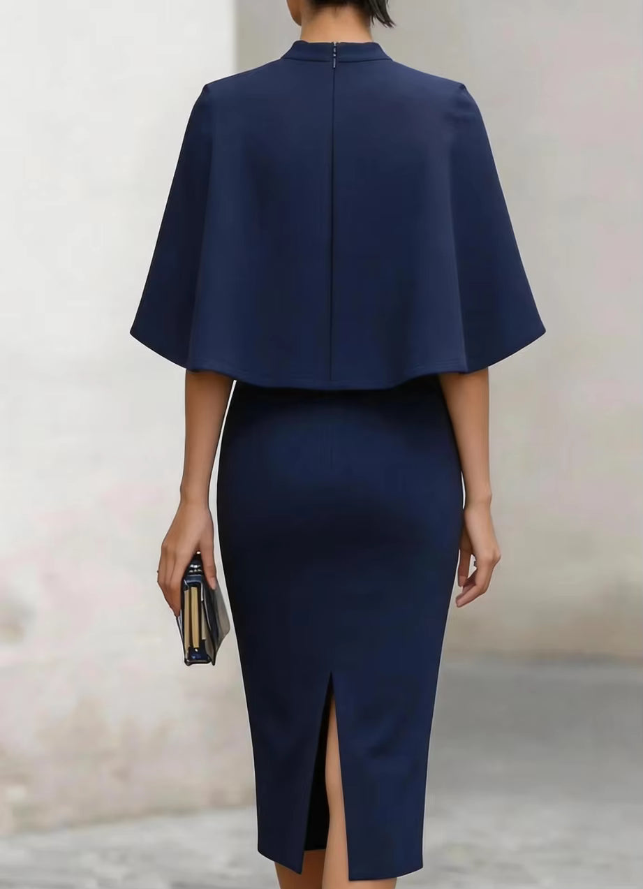 Maribel | Vestido Midi Lápiz con Capa Incorporada y Cuello Alto