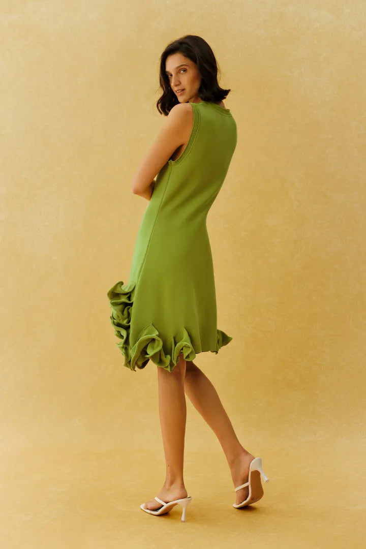 Mila | Vestido Mini de Punto Sin Mangas con Volantes