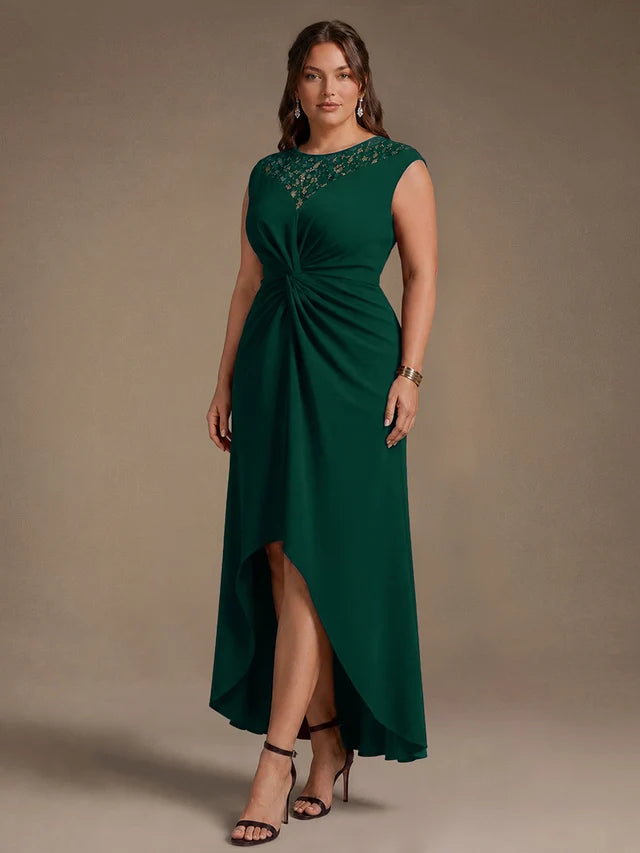 Sophie | Vestido Midi Verde Esmeralda con Encaje y Nudo en la Cintura