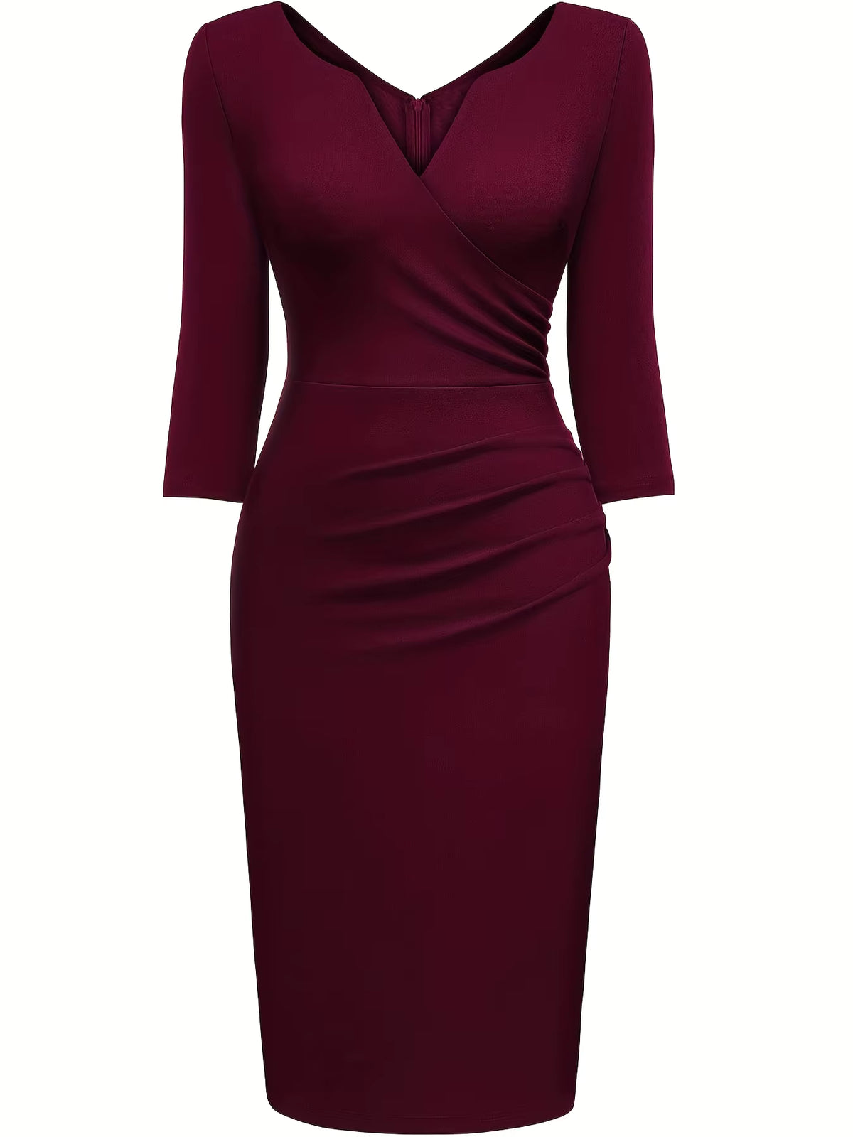 Trini | Vestido Midi Lápiz Elegante con Escote Cruzado y Fruncidos
