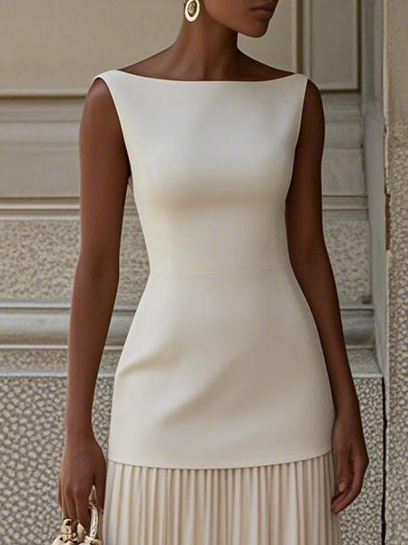 Luna | Vestido largo bicolor con falda plisada – minimalismo con estilo